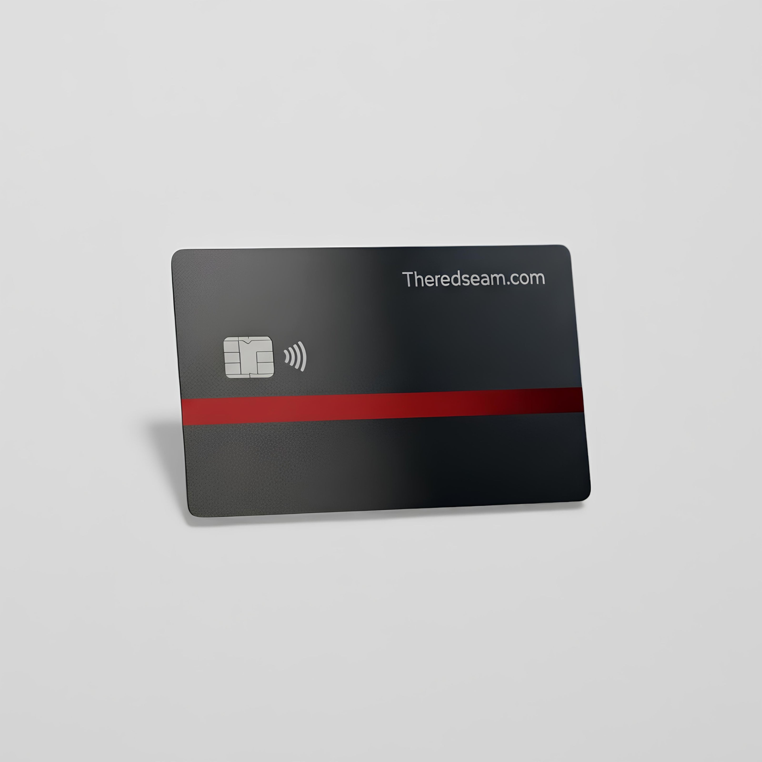 Black card with a red stripe and 'Theredseam.com' text on a light gray background